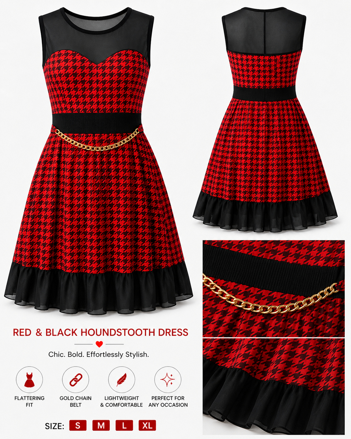 Houndstooth Fit & Flare Dress