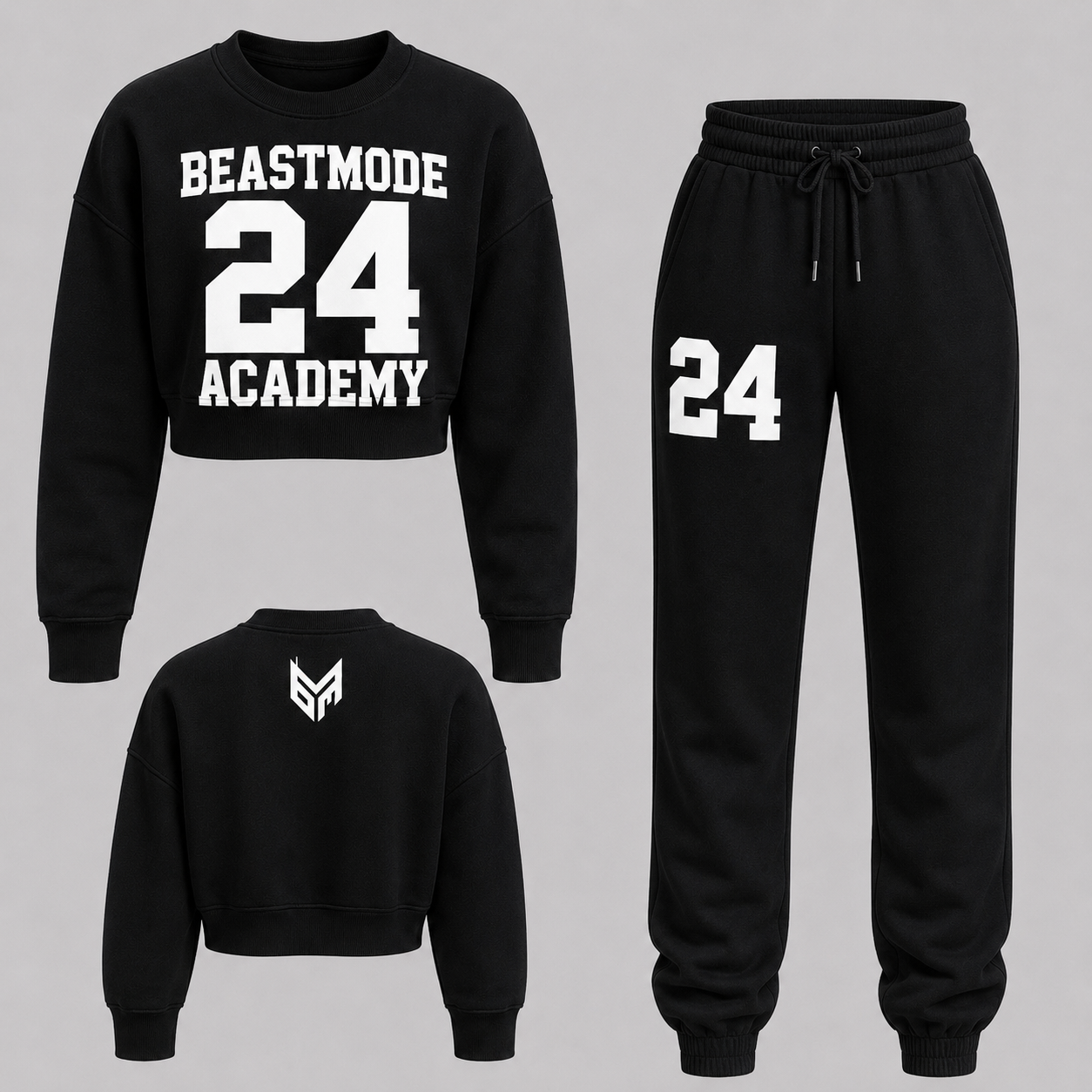 Black and White Academy Crop Top Sweatsuit