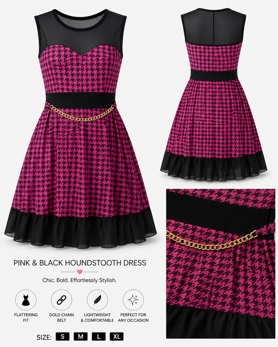Houndstooth Fit & Flare Dress