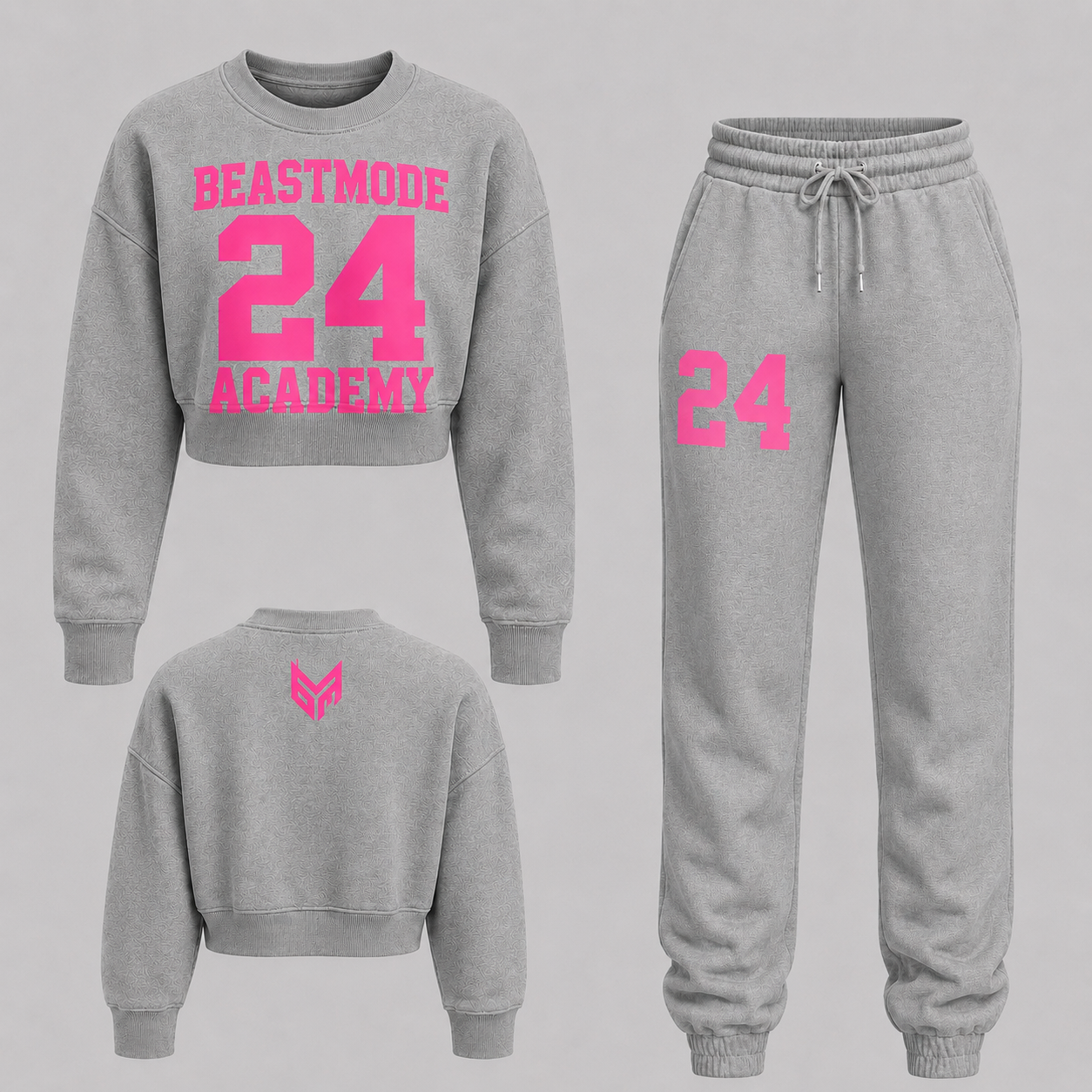 Grey and Pink Academy Crop Top Sweatsuit
