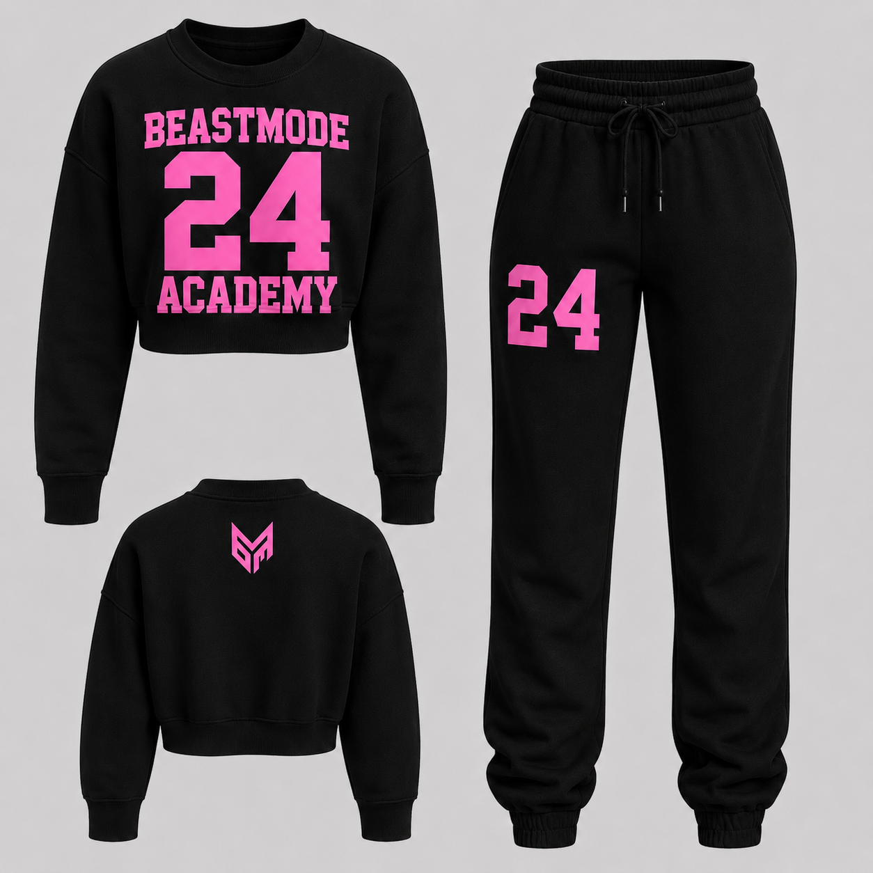 Black and Pink Academy Crop Top Sweatsuit